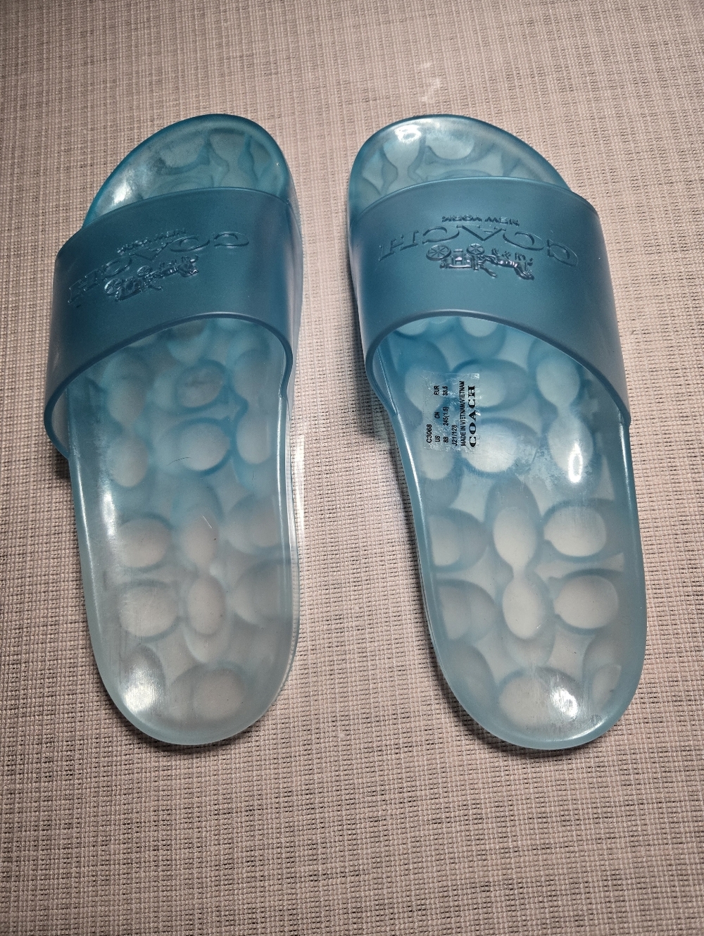 Coach Clear Aqua Slide Sandals, No Box